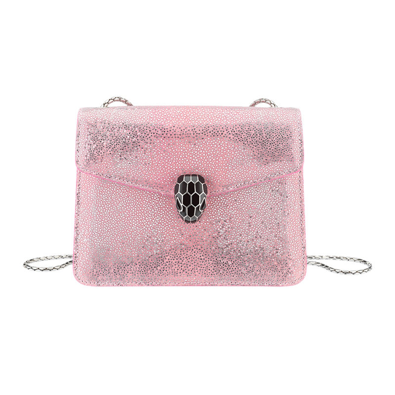 BVLGARI宝格丽 2020春夏女包浅粉色蛇头扣斜挎包链条单肩包