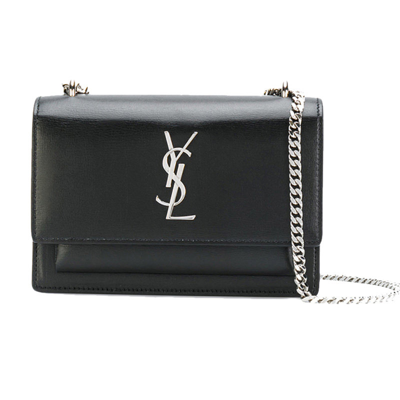 YSL 圣罗兰 女士SUNSET系列黑色牛皮银色logo褡裢单间包 452157