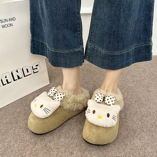 可爱气质凯蒂猫勃肯鞋女秋冬外穿厚底增高防滑舒适高颜值毛绒拖鞋