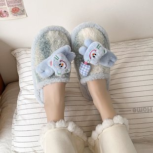 可爱减龄小猫咪毛绒绒拖鞋女冬季居家软底防滑舒适加绒保暖棉拖鞋