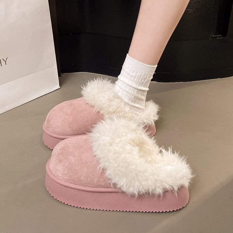 少女心简约可爱气质棉拖鞋女秋冬季外穿百搭软糯厚底保暖毛绒拖鞋
