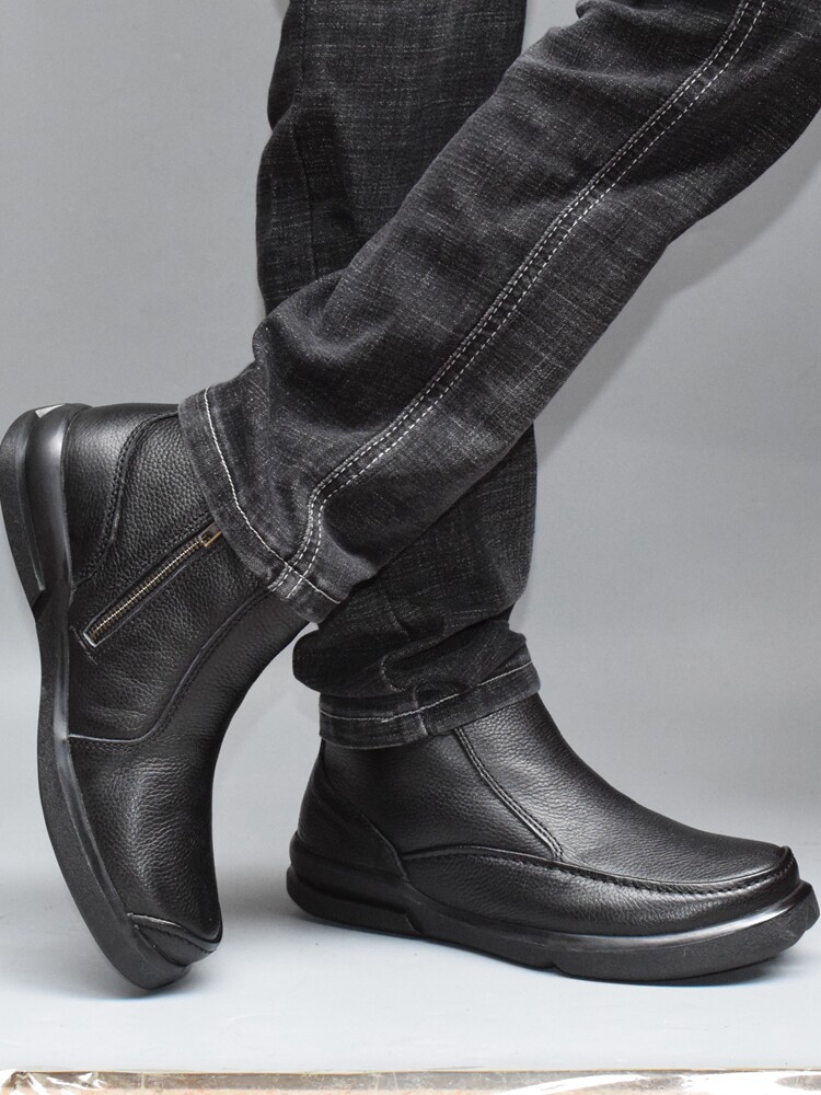 WINTER THICKENED VELVET WARM NORTHEAST COTTON SHOES MENS LEATHER SIDE ZIPPER COLD-PROOF PURE SHEEPSKIN FUR INTEGRATED SNOW BOOTS THICK SOLES