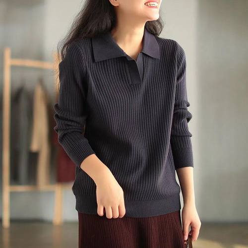 羡婉翻领套头针织衫宽松毛衣内搭