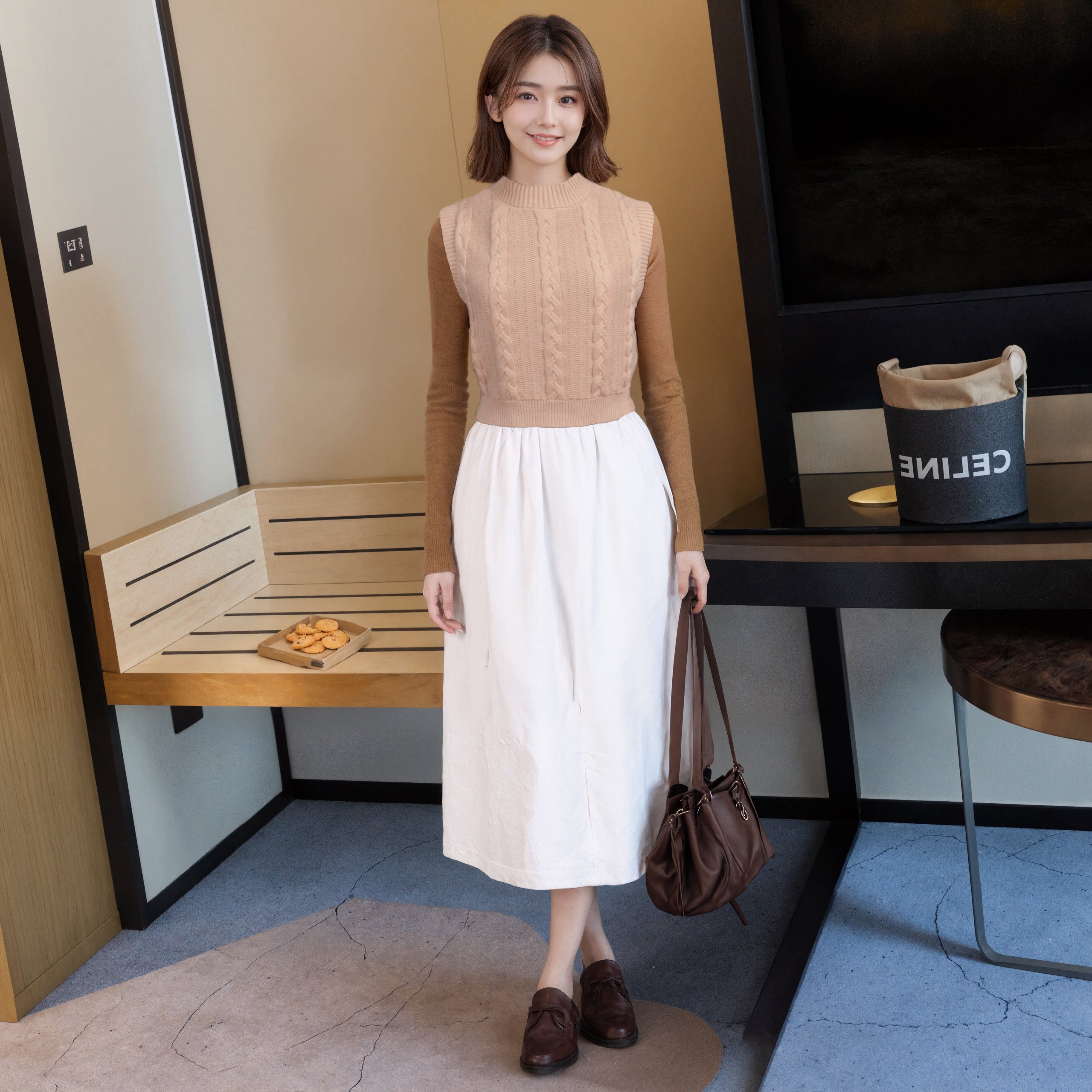 简约圆领针织马甲背心女秋冬季新款复古减龄毛衣叠穿坎肩无袖上衣