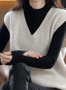 秋冬新款大码针织马甲女内搭叠穿羊毛背心无袖羊绒衫毛衣坎肩外穿
