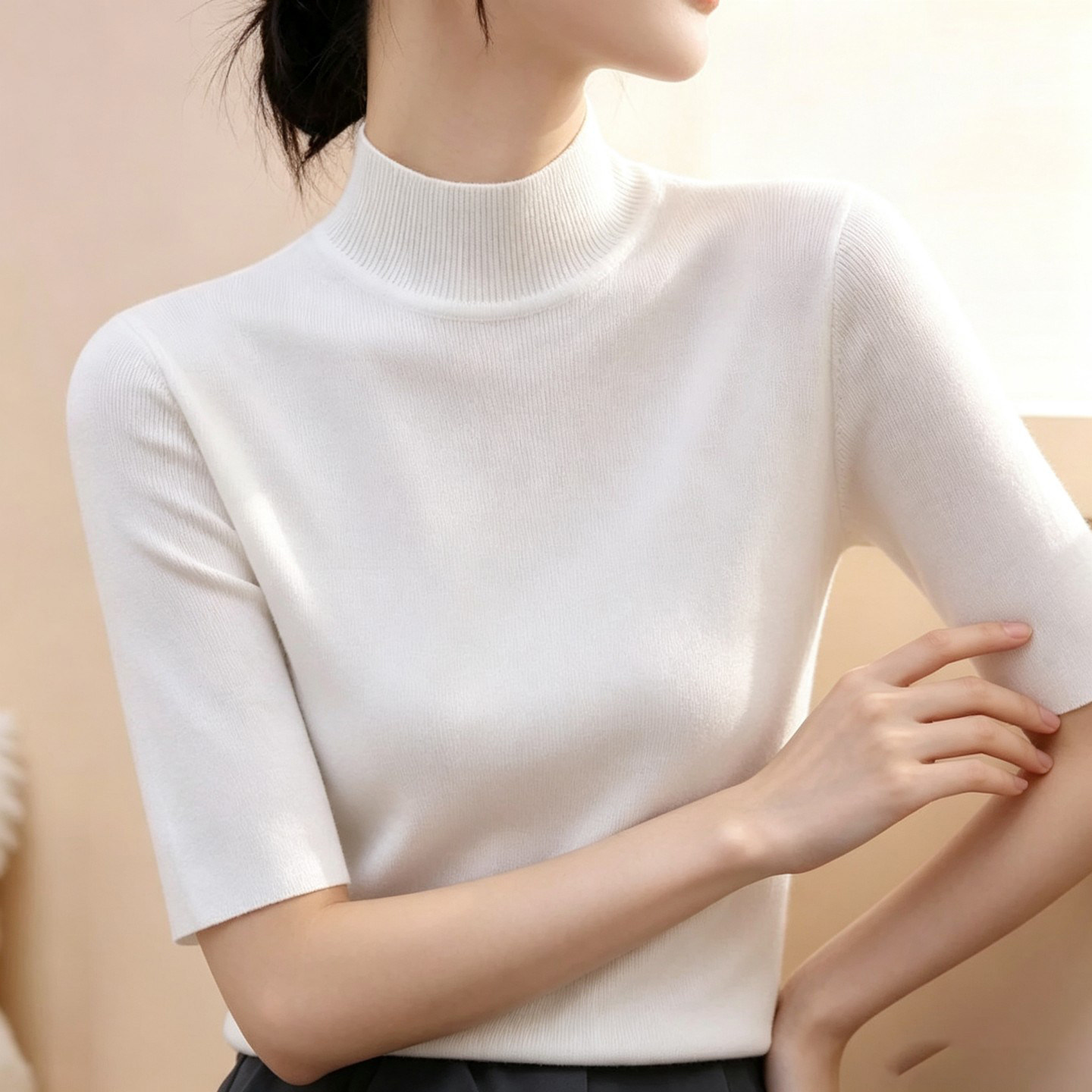 加肥加大码半高领针织打底衫女