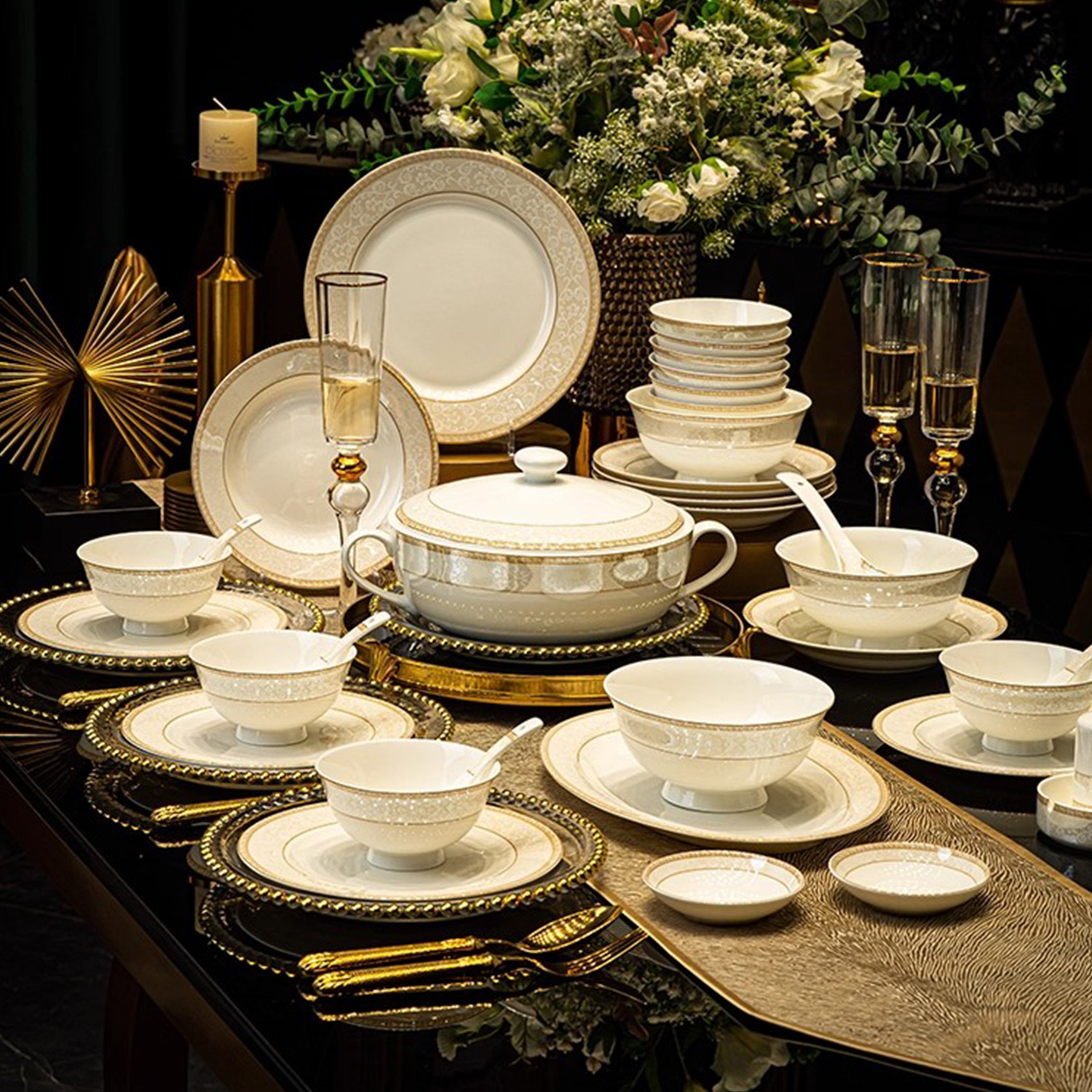 碟套装家用2025新款景德镇陶瓷碗盘筷欧式高颜值骨瓷餐具乔迁礼盒