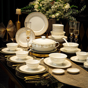 碟套装家用2025新款景德镇陶瓷碗盘筷欧式高颜值骨瓷餐具乔迁礼盒