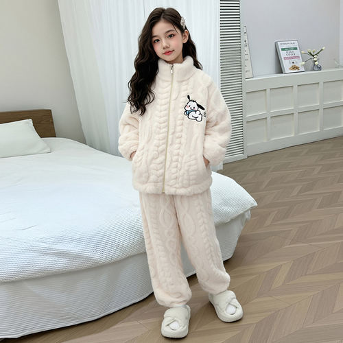 女童睡衣冬珊瑚绒2025新款大童女装加厚家居服大童秋冬法兰绒套装