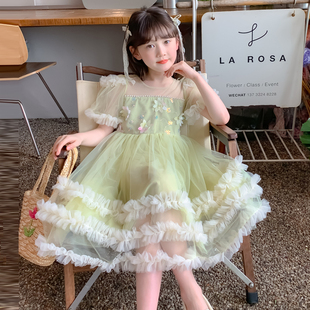 女大童夏装 裙子立体花朵网纱公主裙子 连衣裙2025新款 洋气女孩夏季