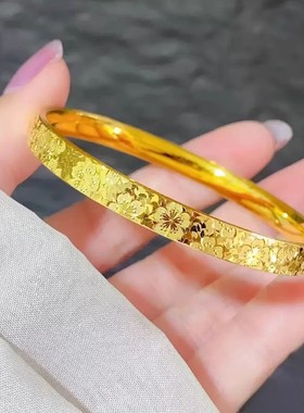 金店同款沙金CNC爆闪樱花碎冰冰手镯女 实心高级感碎碎冰手环精品