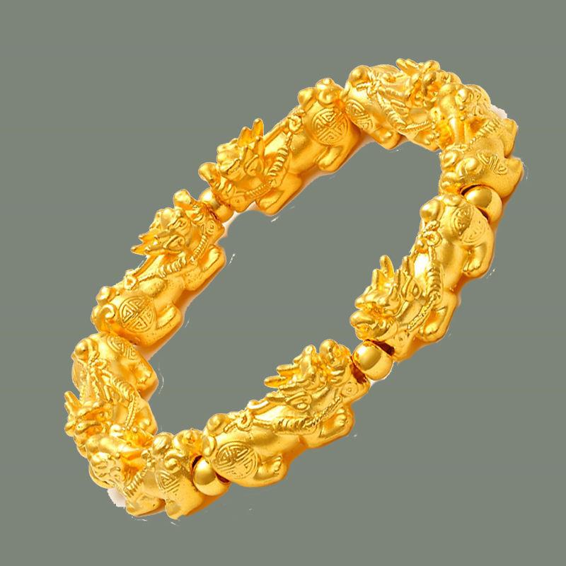 越南沙金古法招财貔貅手串男款铜镀黄金色霸气转运珠手炼久不掉色