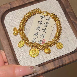 黄财神轻奢气质盘缠手链新款胖福吞镀金兽编织手绳送女友生日礼物