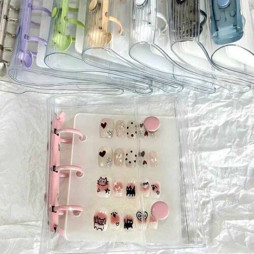 糖果色按扣穿戴甲美甲贴纸收纳册透明防尘迷你方便携带名片册