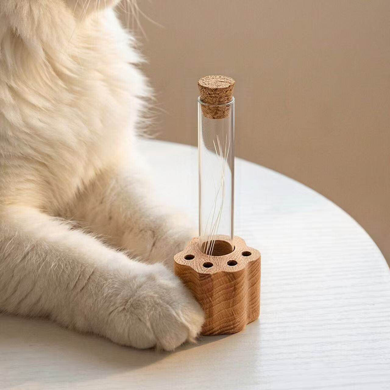 猫咪胡须收纳盒宠物毛发收纳许愿瓶猫胡子收集器木质猫须收藏瓶