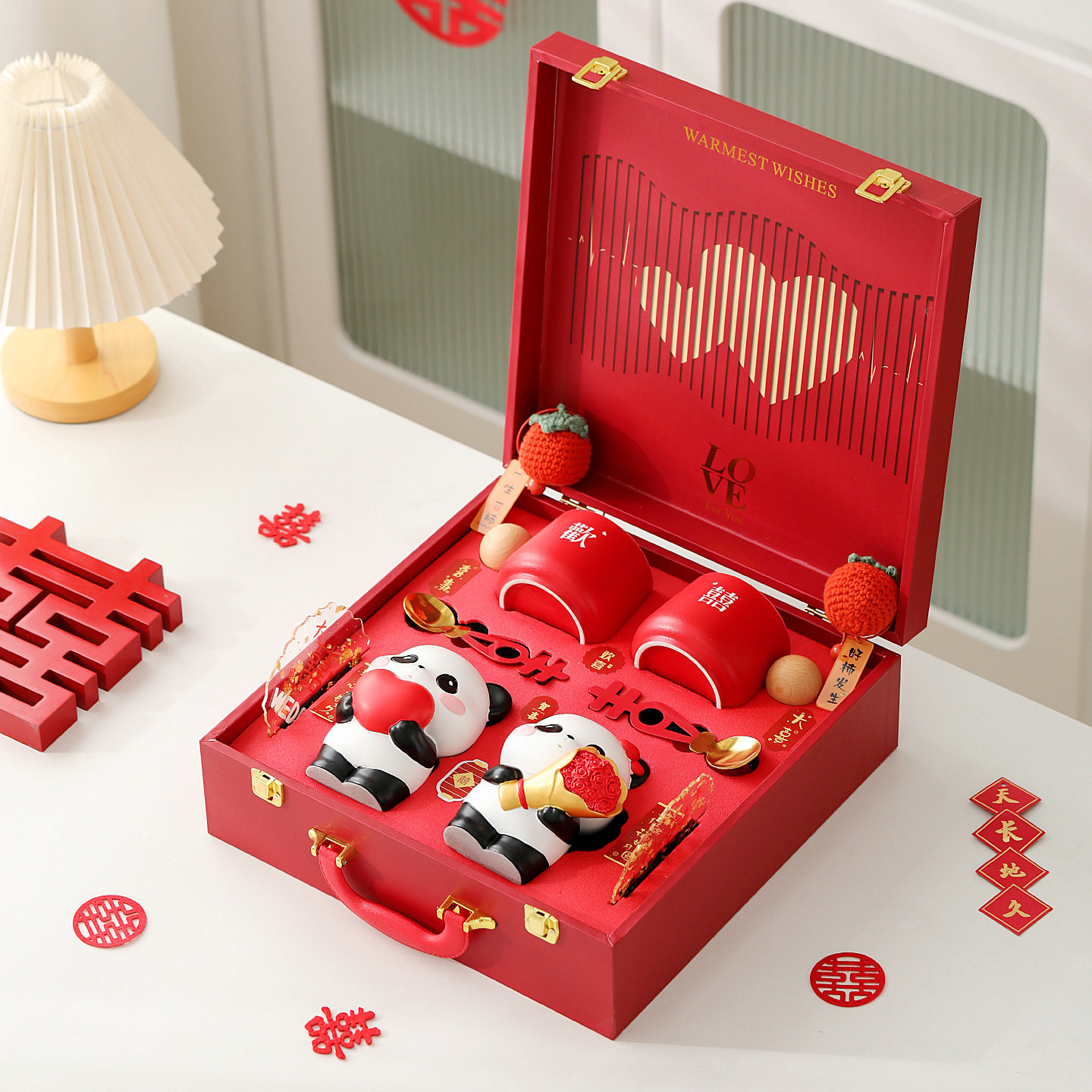 新婚送新人闺蜜新娘礼物熊猫摆件订婚婚礼高级实用杯子送同事礼品