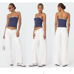 卡朋特ed1k家双膝伐木多袋休闲低腰直筒水洗牛仔裤 外贸尾货