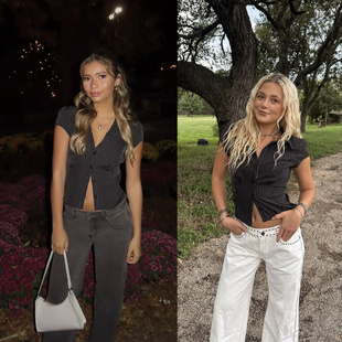 edi高智感百搭弹力掐腰泡袖辣妹开襟衬衫 外贸尾货