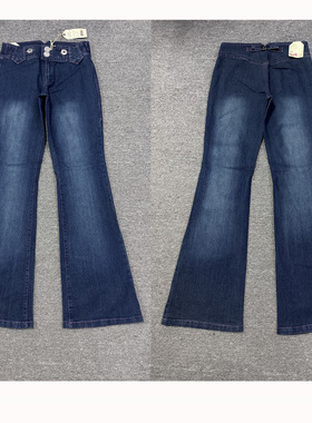 捡漏GMB千禧风中低腰撞色明线装饰后腰巴黎扣水洗喇叭牛仔裤 尾货