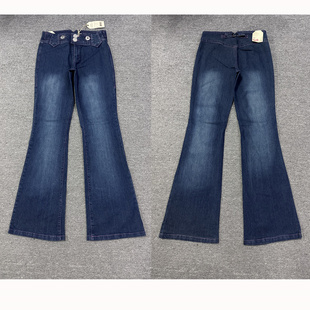 捡漏GMB千禧风中低腰撞色明线装饰后腰巴黎扣水洗喇叭牛仔裤 尾货