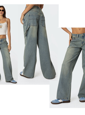 好质感ed1k家美式伐木工装低腰直筒水洗猫须牛仔长裤 外贸尾货