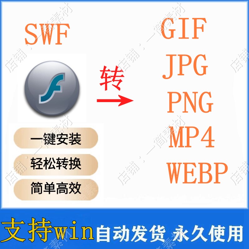 SWF转动态GIF分解成JPG PNG图片格式swf转MP4视频webp webm人工