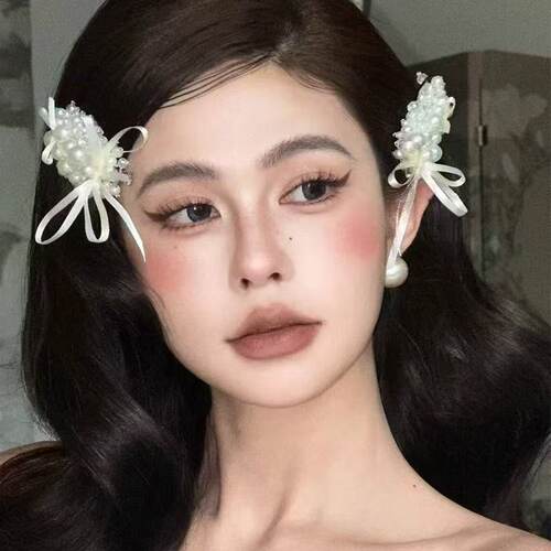 包上恩同款法式芭蕾风珍珠结丝带