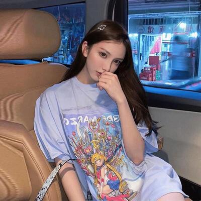 美少女战士T恤女夏卡通印花上衣oversize闺蜜T恤衫大版纯棉短袖