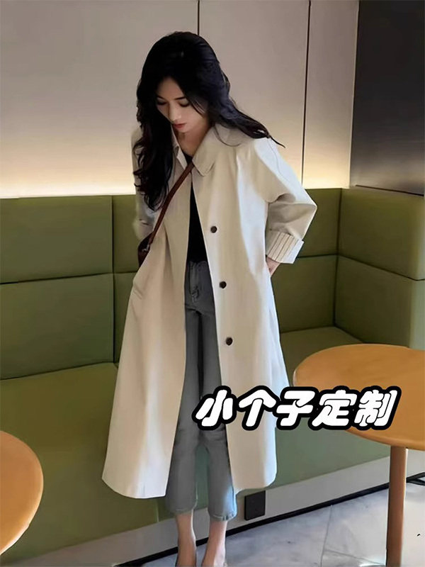 米白色风衣外套女春秋欧货时尚洋气百搭小个子英伦风中长款大衣