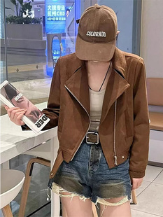 咖色麂皮绒短外套女秋冬欧货美拉德风小个子时尚高级感夹克上衣