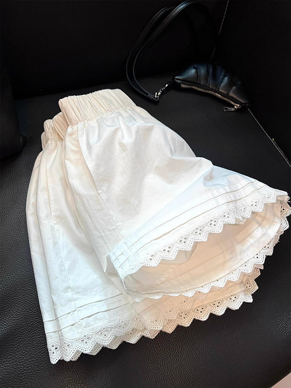 白色高腰蕾丝休闲裤女士夏季欧洲商品2025新的大尺寸休闲修身多功