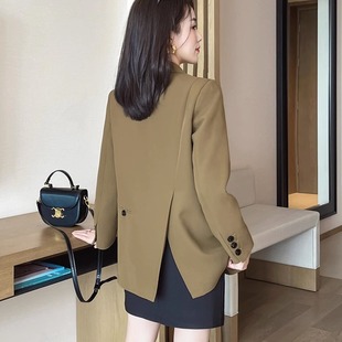 小西装外套女春秋欧货职业ol高级感小个子休闲西服后开叉中长上衣