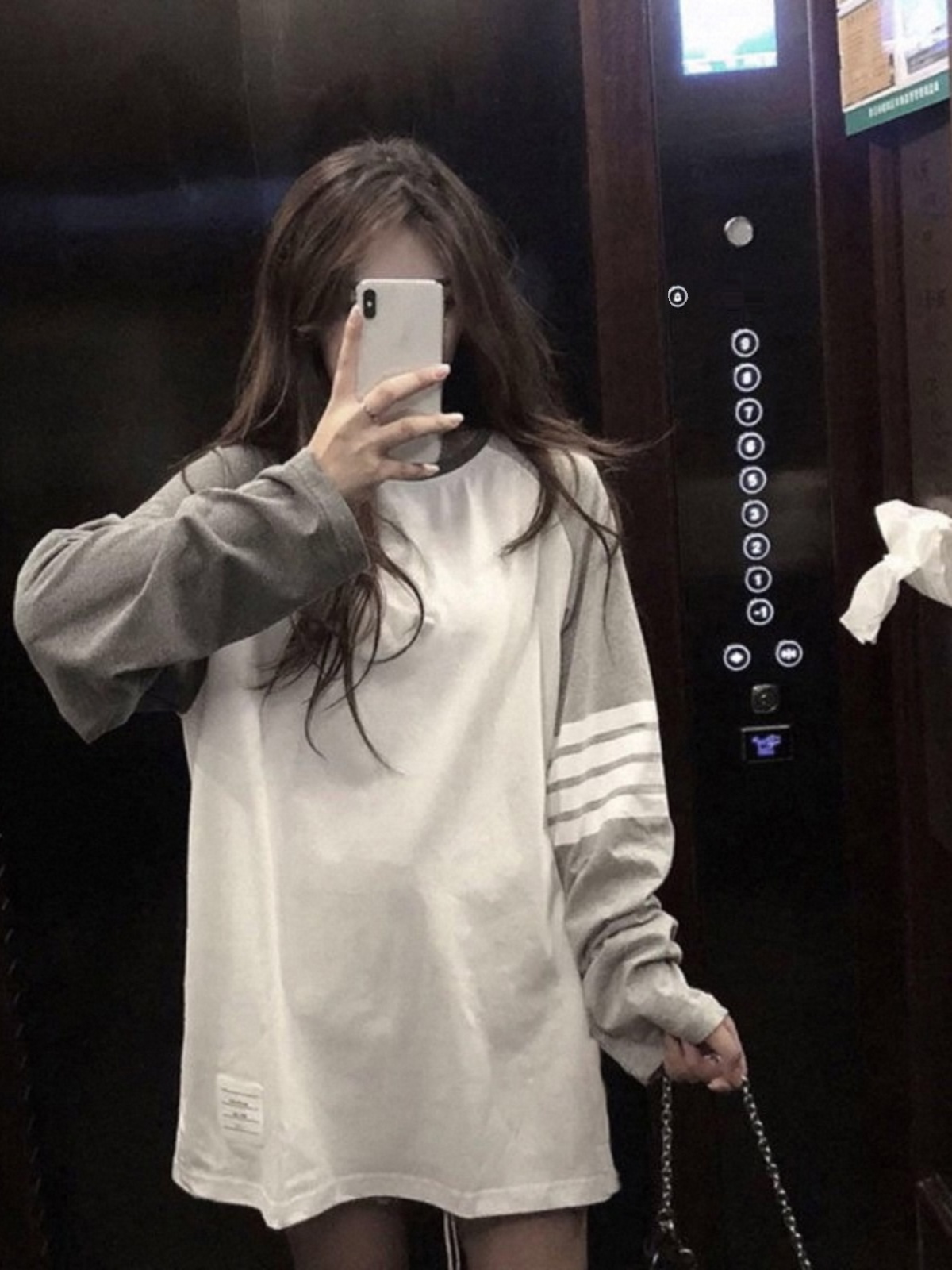 插肩长袖打底衫女欧货春秋中长款tb卫衣套头条纹t恤大版遮臀体恤