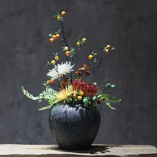 饰客 新中式 复古禅意花瓶摆件 侘寂风做旧艺术仿真绿植装 饰家居装