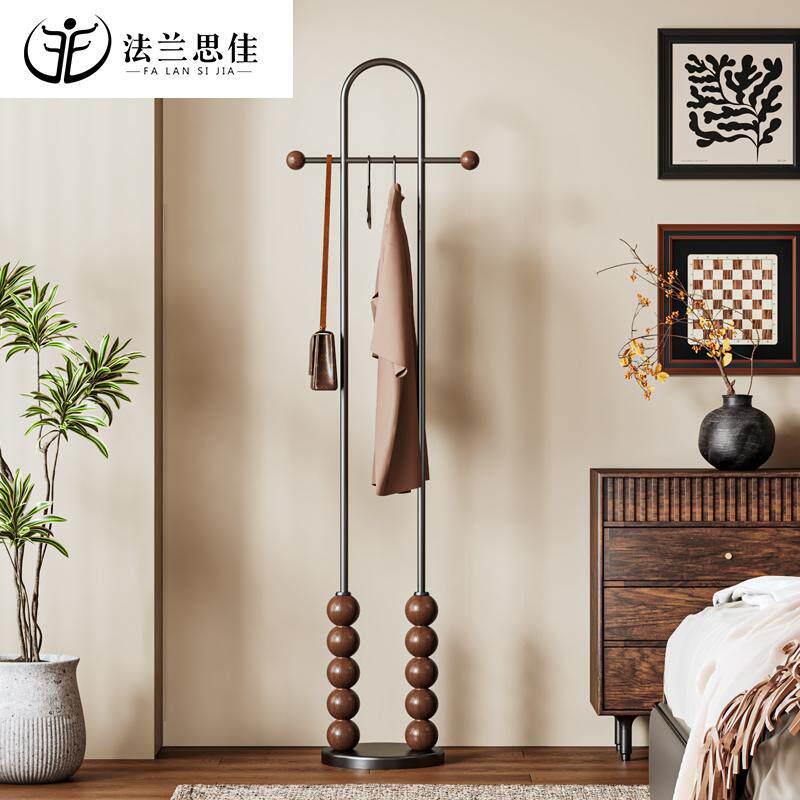 轻奢衣帽架落地小户型家用中古风卧室衣服架子家用钢木挂衣架客厅
