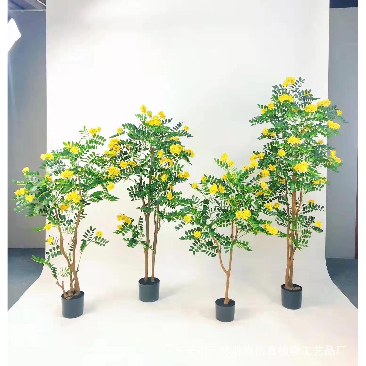 仿真槐花树，黄叶花黄花树大型阳台橱窗装饰盆景，