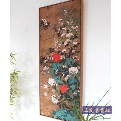 仿古国画花卉宋代玉堂富贵图古画复制品微喷装饰挂轴画框竖版复古