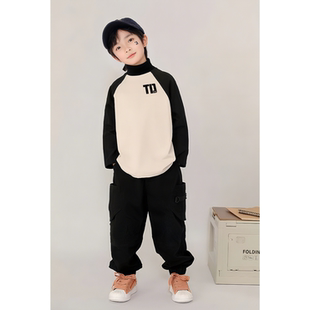 秋冬季 打底衫 中大童洋气百搭半高领休闲潮流上衣 男童德绒长袖 韩版