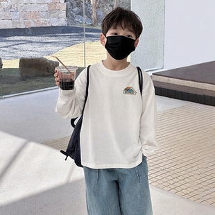 韩版 T恤中小童潮流百搭休闲宽松卡通帐篷印花上衣潮 男童纯棉长袖