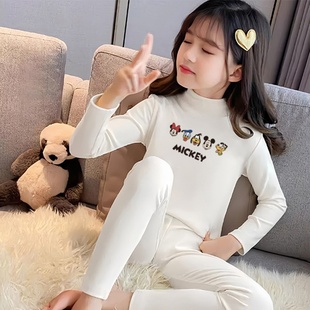男女童纯色德绒保暖套装 休闲百搭卡通字母印花上衣 秋冬半高领个性
