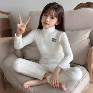 休闲上衣潮 纯色T恤百搭打底衫 德绒女童卡通字母印花长袖 拼接秋季