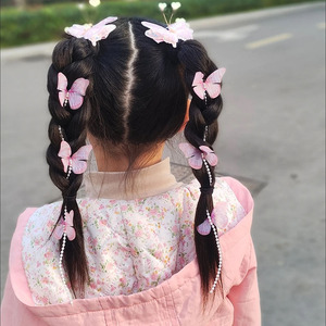 女童公主蝴蝶珍珠流苏发夹
