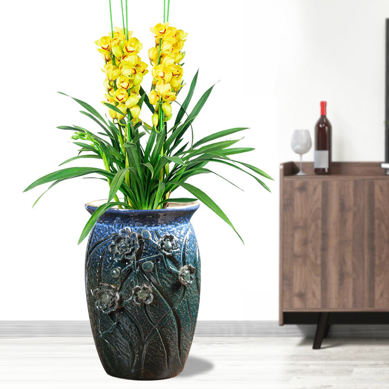 窑变陶瓷花盆家用兰花蝴蝶兰绿植创意个性粗陶落地盆栽花器特大号