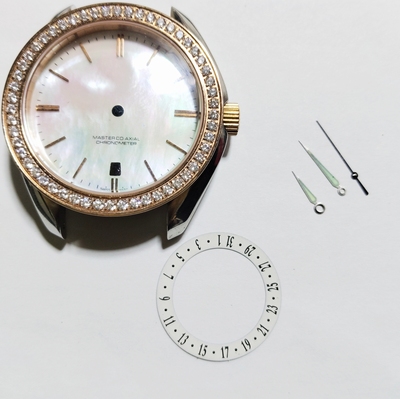 欧家表壳海马镶钻蓝宝精钢壳6点8215单表壳男39毫米密底手表配件