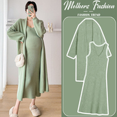 孕妇连衣裙套装 秋冬2026新款 慵懒风针织毛衣外套上衣吊带裙两件套