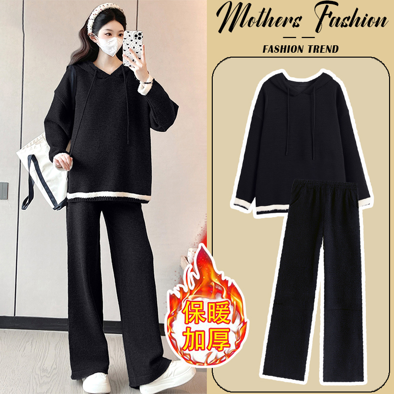 孕妇黑色套装秋冬2025新款