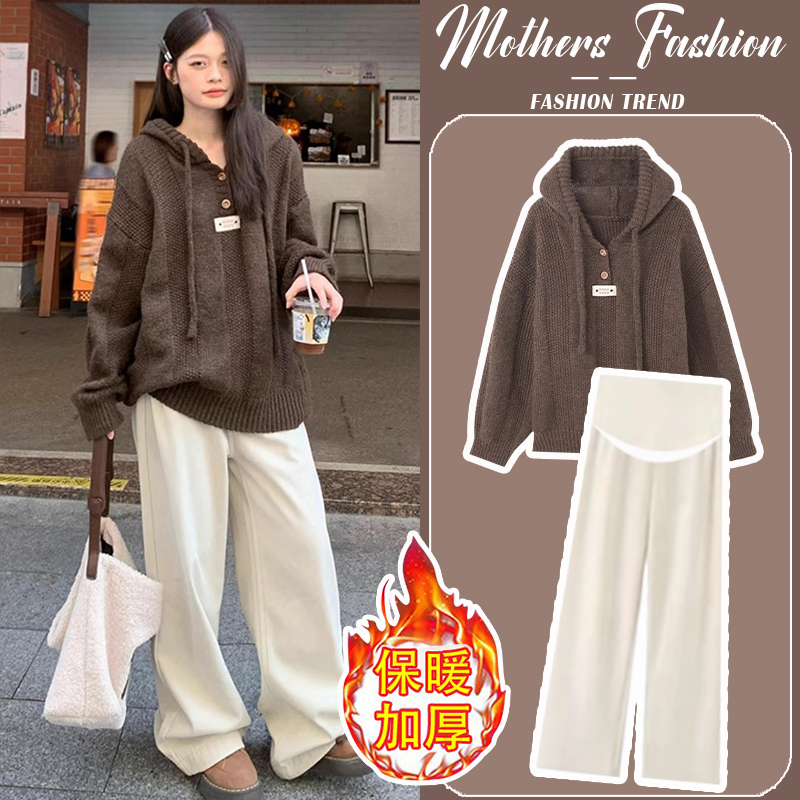 孕妇咖色套装秋冬2025新款