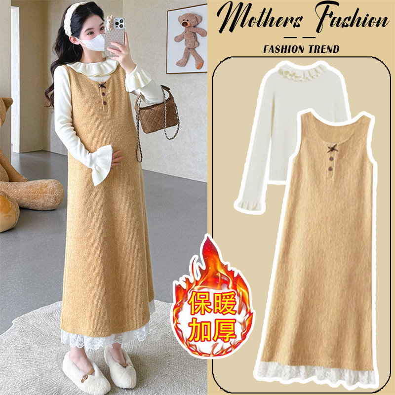 孕妇连衣裙套装秋冬2025新款蕾丝