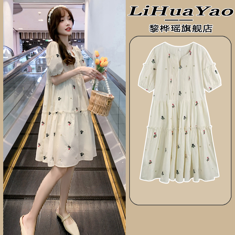 孕妇连衣裙女夏薄款潮妈时尚短袖小个子上衣宽松显瘦遮肚哺乳洋气