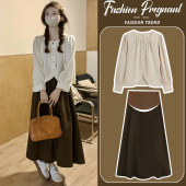 春秋装 洋气时髦上衣衬衣半身裙两件套2026新款 时尚 孕妇连衣裙套装